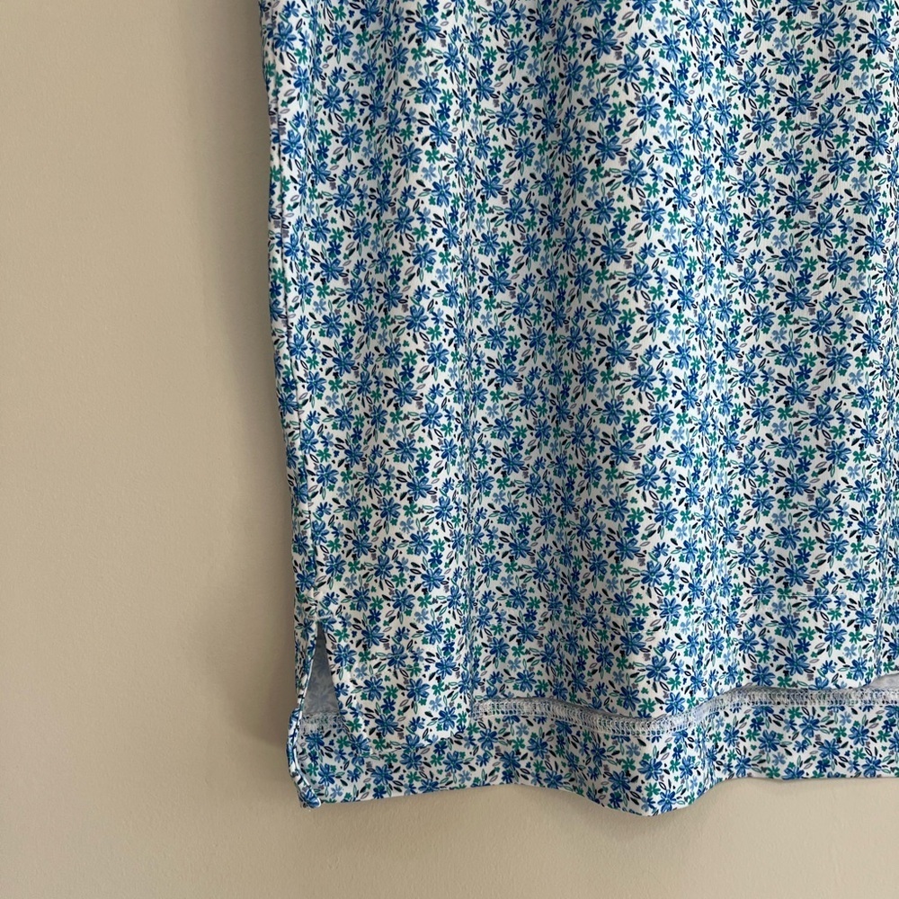 FootJoy Allover Floral Print Lisle Performance Golf Polo, White/Blue, L - Picture 5 of 8